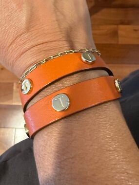 Tod’s Orange Leather Wrap Bracelet with Gold Hardware